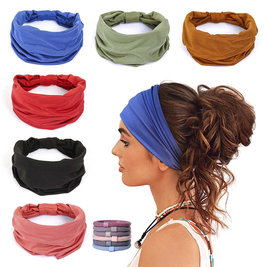 GiLi 6 Pack Wide Headbands for Women Non Slip Soft Elastic Hair Bands Yoga Running Sports Workout Gym Head Wraps, Knotted Cotton Cloth African Turbans Beauty and Personal Care GiLi Default Title