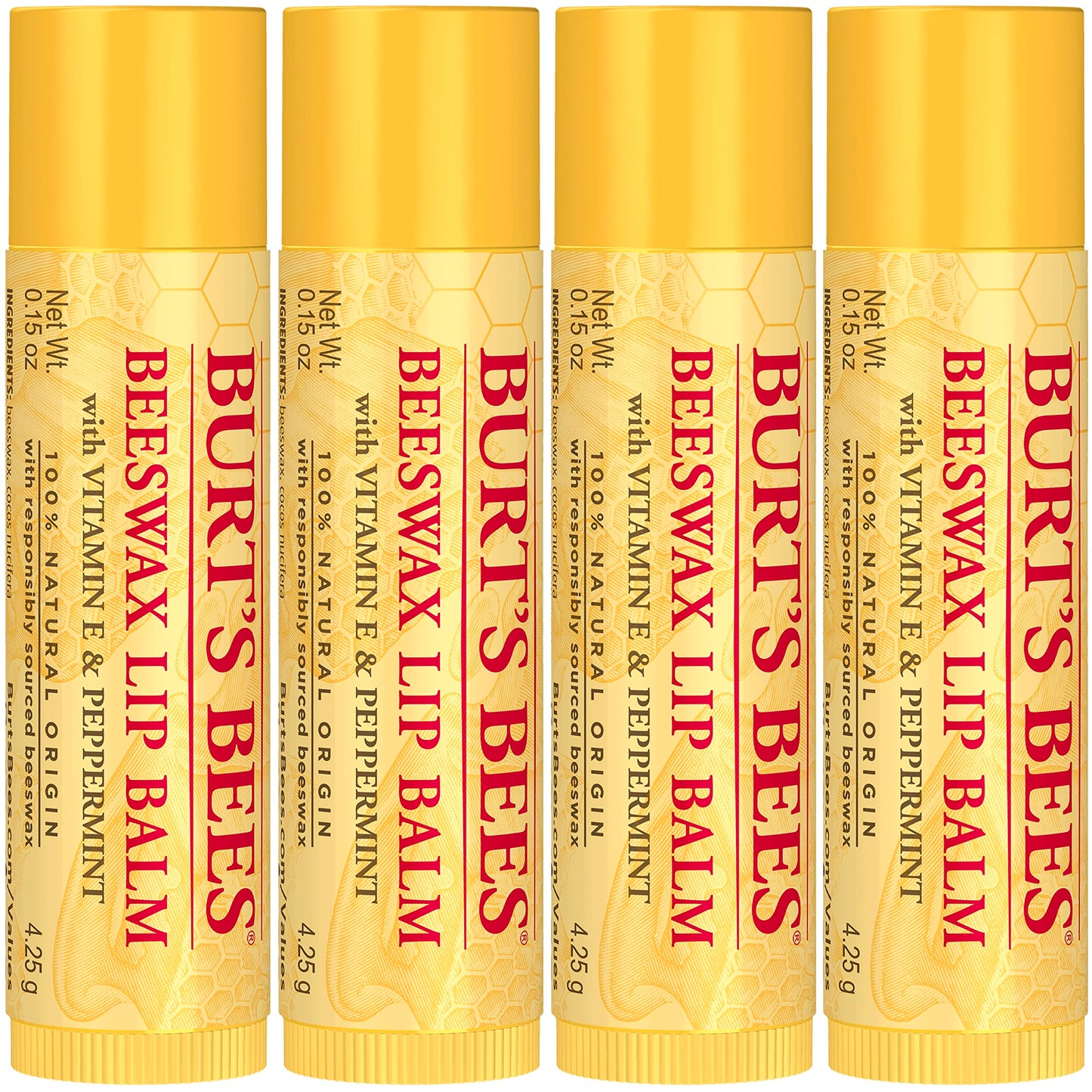 Beeswax Lip Balm Pack by Burts Bees for Unisex - 4 x 0.15 oz Lip Balm Beauty and Personal Care Burt's Bees