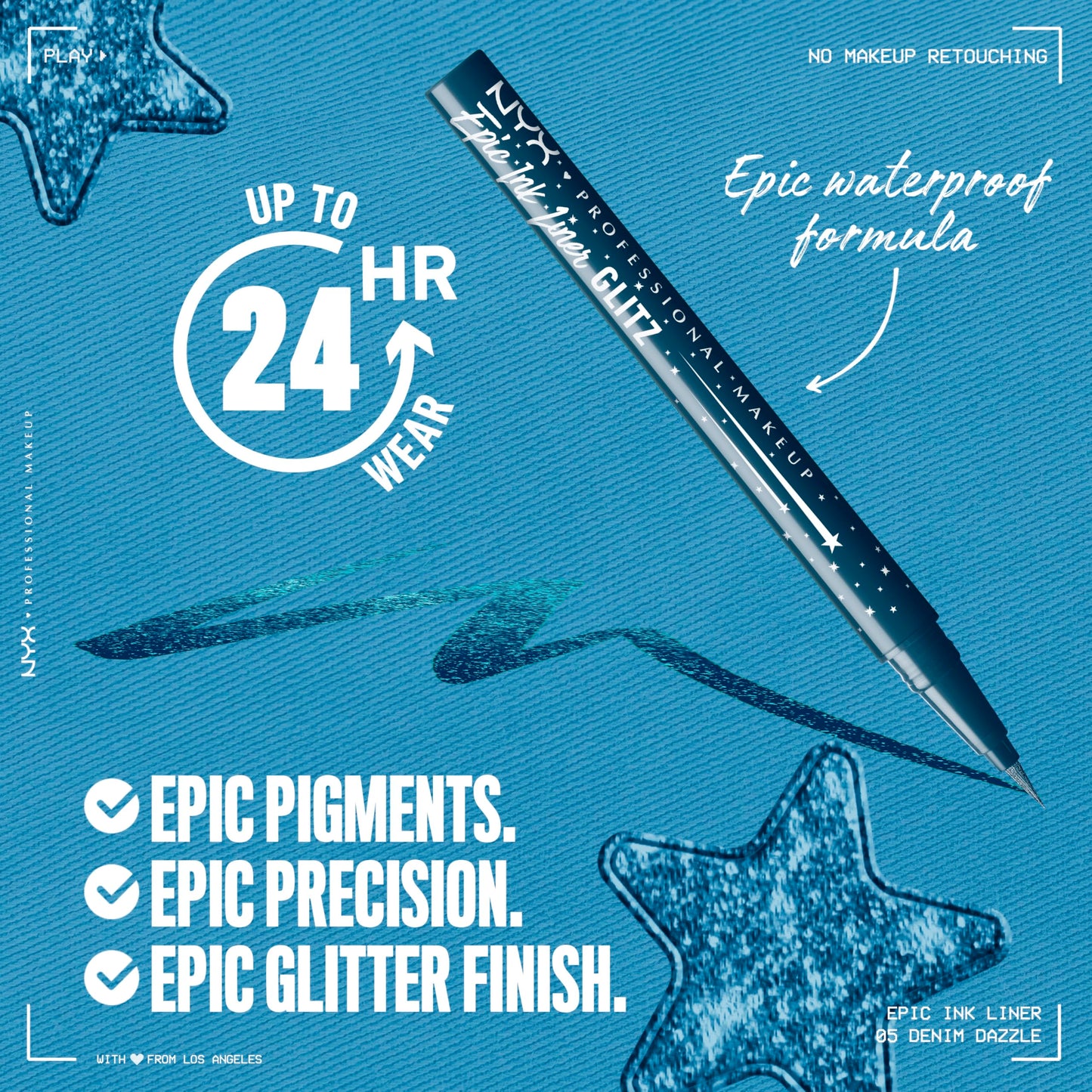 NYX PROFESSIONAL MAKEUP Epic Ink Glitz Liner, Waterproof Metallic Liquid Eyeliner with Vegan Formula - Denim Dazzle (Shimmer Deep Navy) Beauty & Personal Care NYX PROFESSIONAL MAKEUP