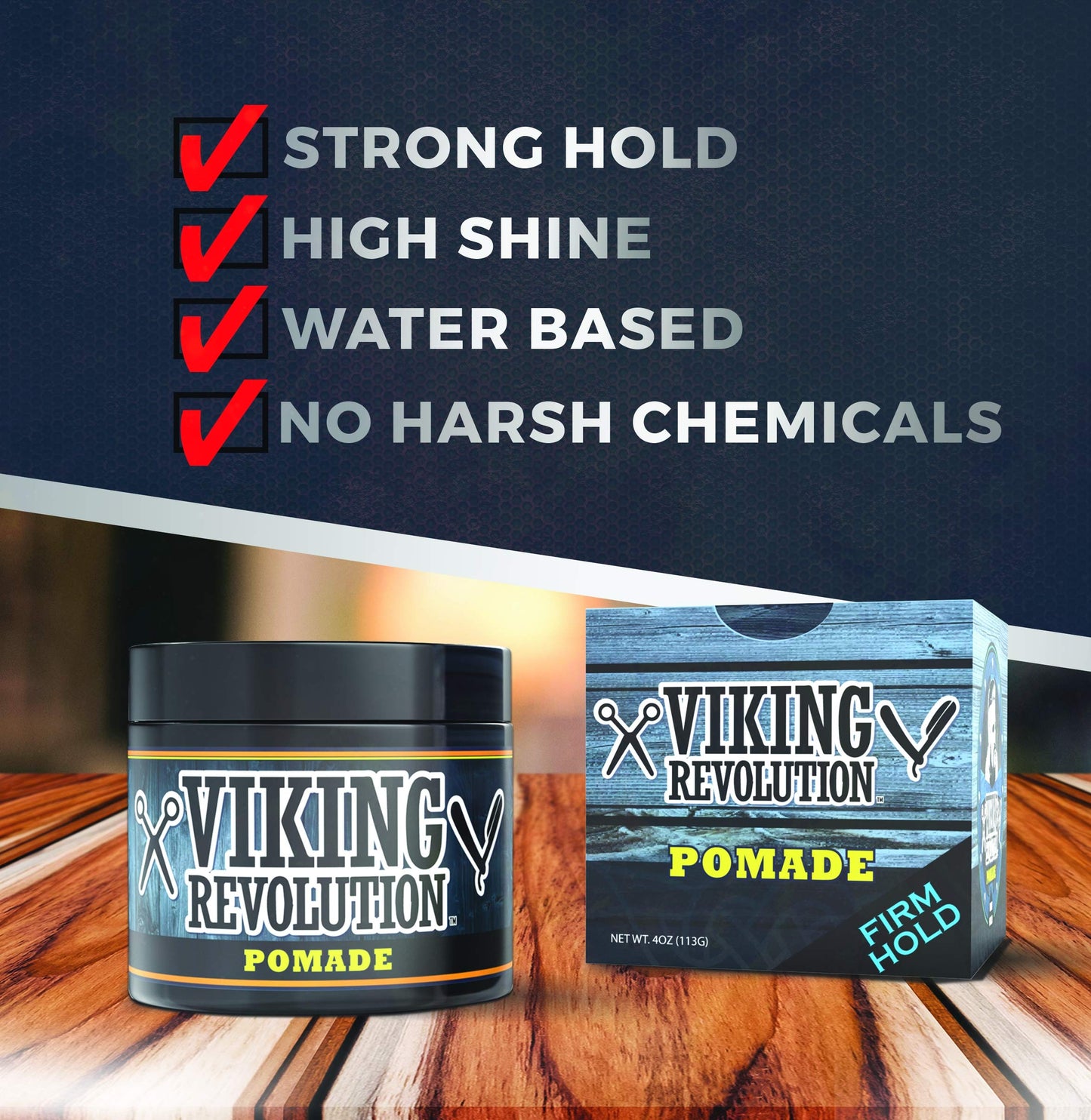 Viking Revolution Pomade for Men 4oz - Firm Strong Hold & High Shine for Classic Styling - Water Based & Easy to Wash Out (2 Pack) Beauty & Personal Care Viking Revolution