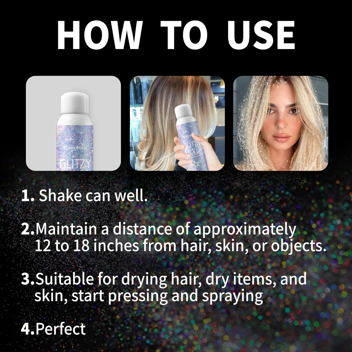 Elitles Made Hair Glitter, 2PCS Body Glitter Spray Glitter Hairspray for Kids Women, Long-Lasting Quick-Drying Holographic Glitter Spray for Hair Beauty & Personal Care Elitles Made