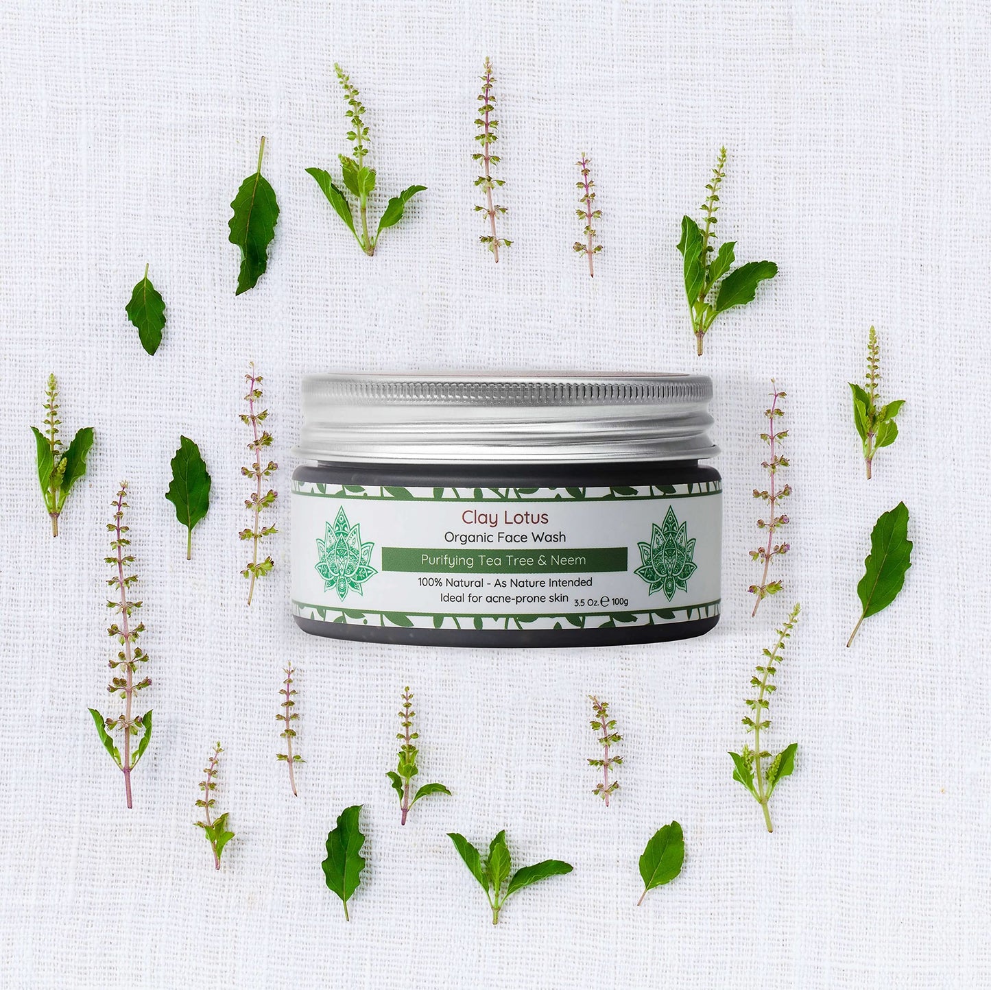 Clay Lotus Organic Face Wash - Acne-Prone, Oily Skin Cleanser with Tea Tree Oil & Neem. All-Natural Ingredients for Blemishes, Redness & Blackheads Beauty & Personal Care Clay Lotus