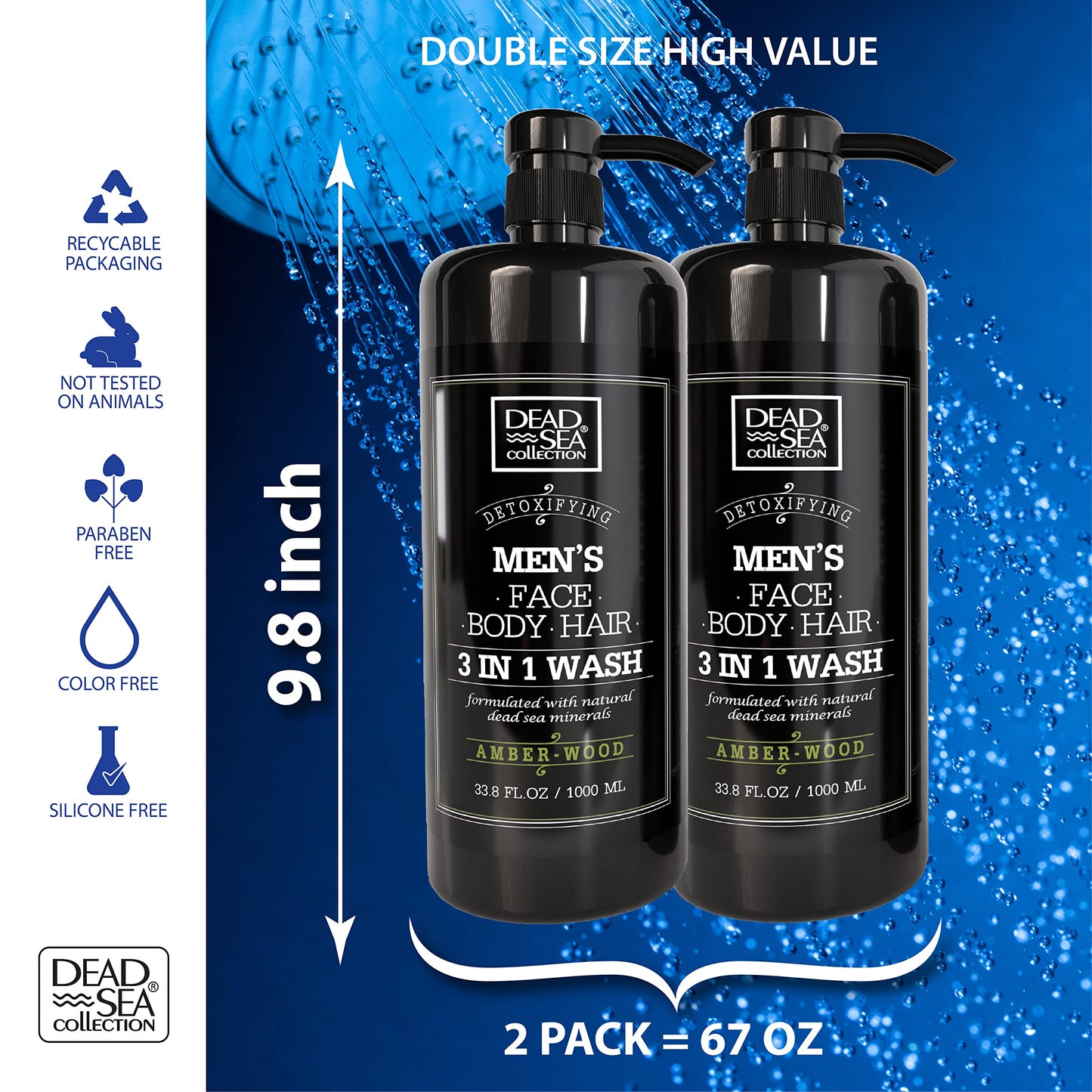Dead Sea Collection Amber Wood Men’s Body Wash - 3 in 1 Body Wash for Men for Hair, Face & Body - Moisturizing Shower Gel with Dead Sea Minerals Beauty and Personal Care Dead Sea Collection