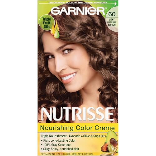 Garnier Nutrisse Nourishing Hair Color Creme, 60 Light Natural Brown (Acorn) (Packaging May Vary) Beauty & Personal Care Garnier