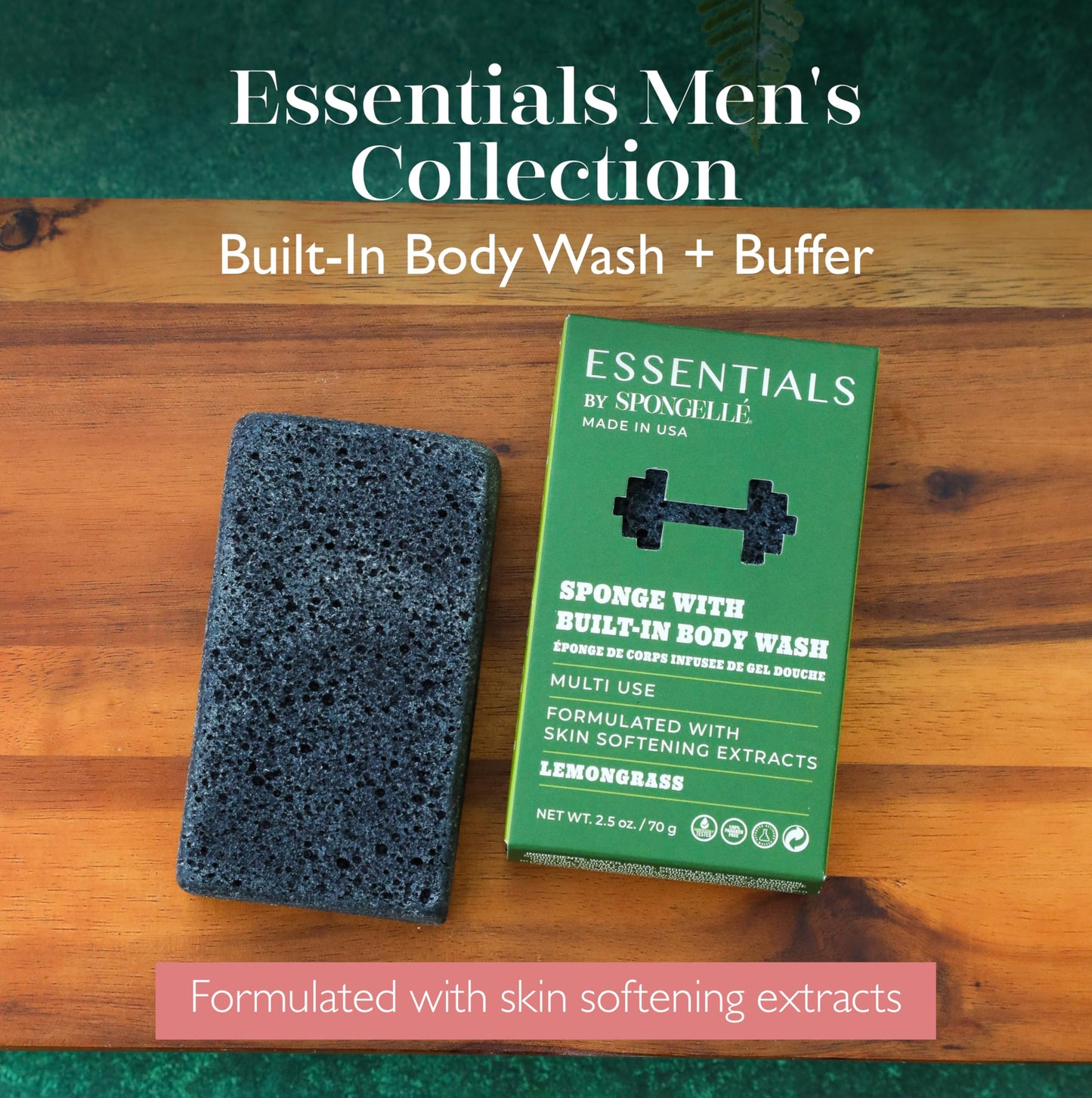 Spongelle Men's Essentials Lemongrass Body Buffer - Bath & Shower Loofah for Men - Cleanse, Exfoliate, and Nourish in one easy step - Cruelty-Free Beauty and Personal Care SPONGELLÉ