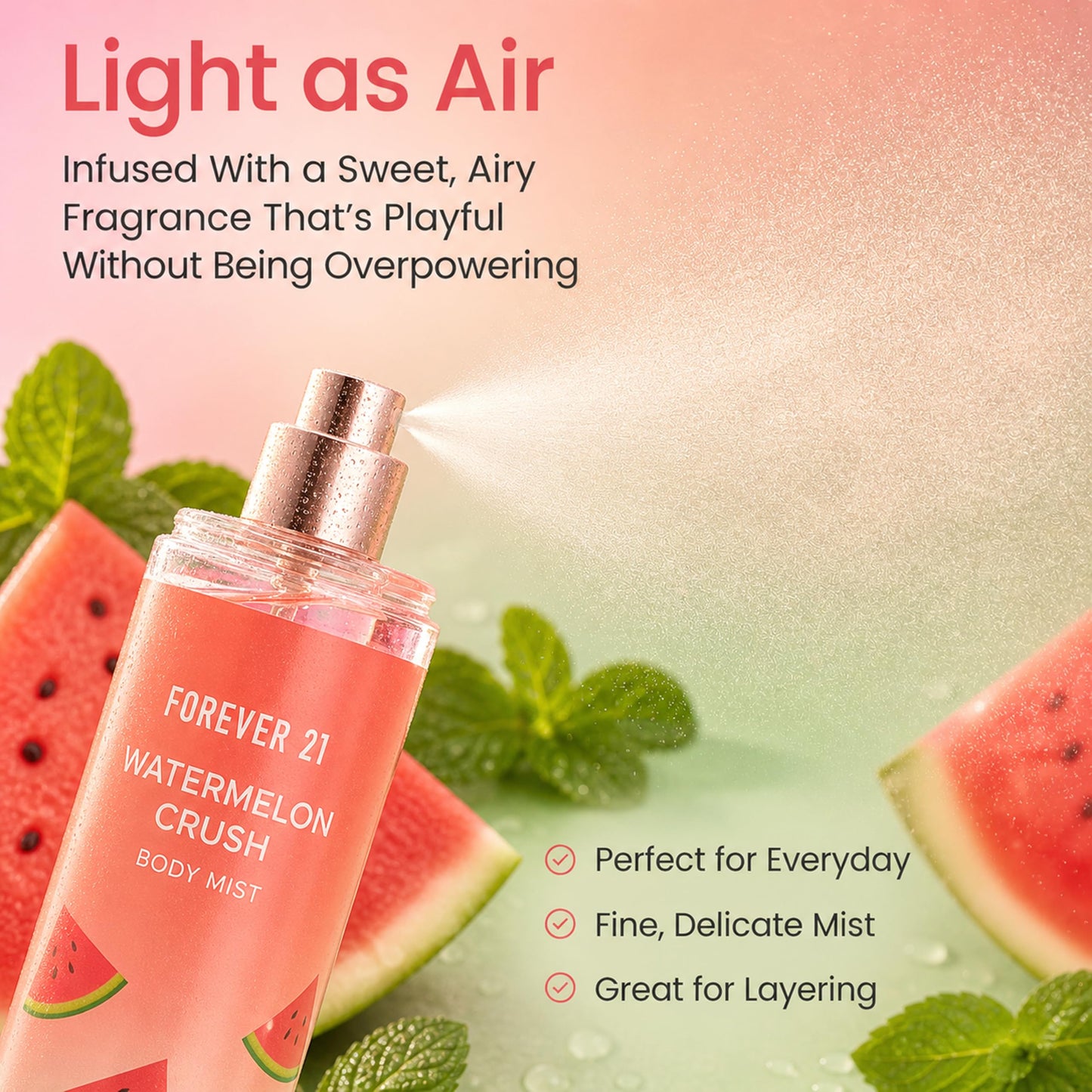 Forever 21 Watermelon Crush Body Spray Mist | Lightweight & Refreshing Everyday Scent | Sweet Body Spray with Fresh Sliced Watermelon Top Notes Beauty & Personal Care Forever 21