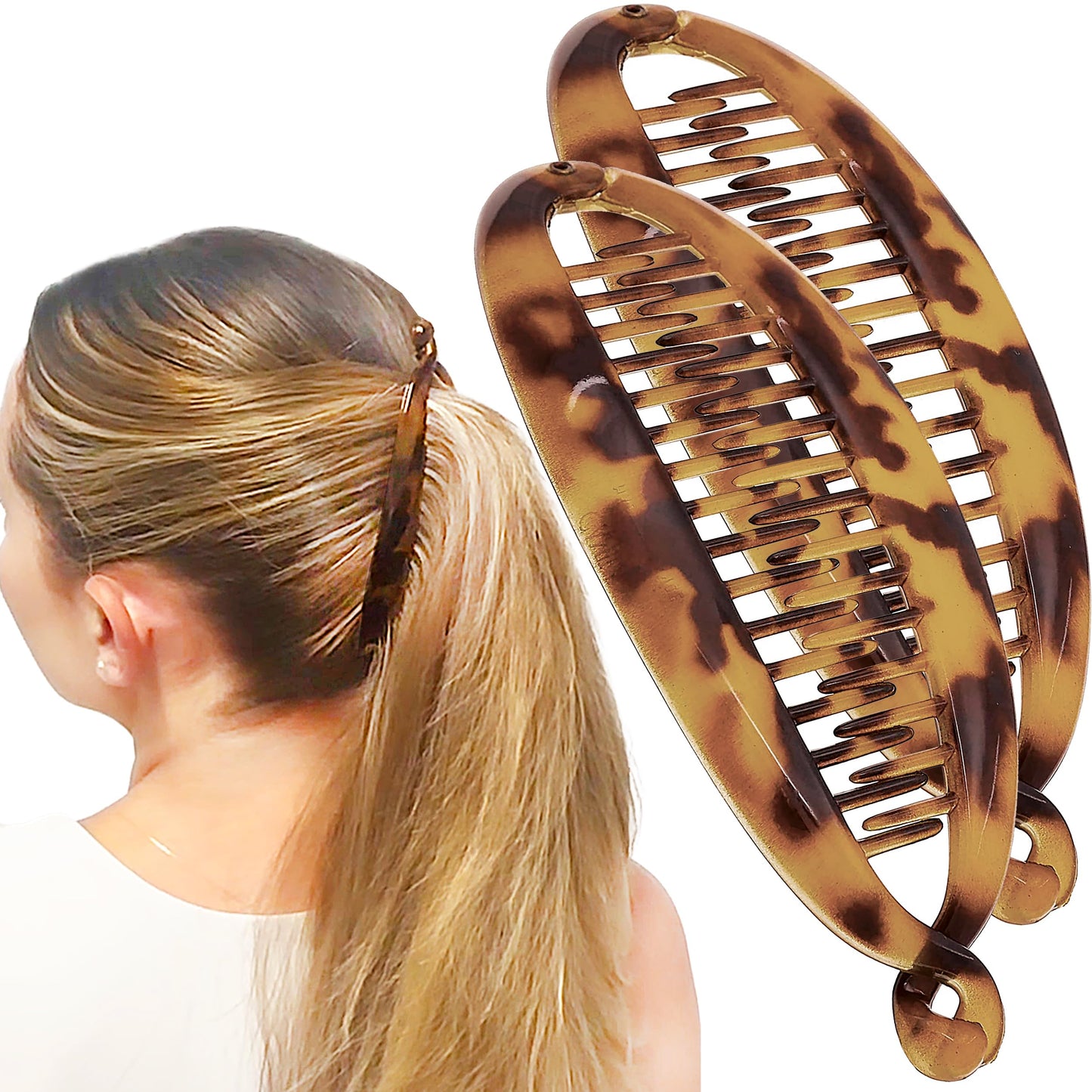 Camila Paris CP1578 2 Pack French Large Banana Clip Hair Comb Classic Girls Updo Flexible Ponytail Holder Interlocking Styling Clips for Women Made Beauty & Personal Care Camila