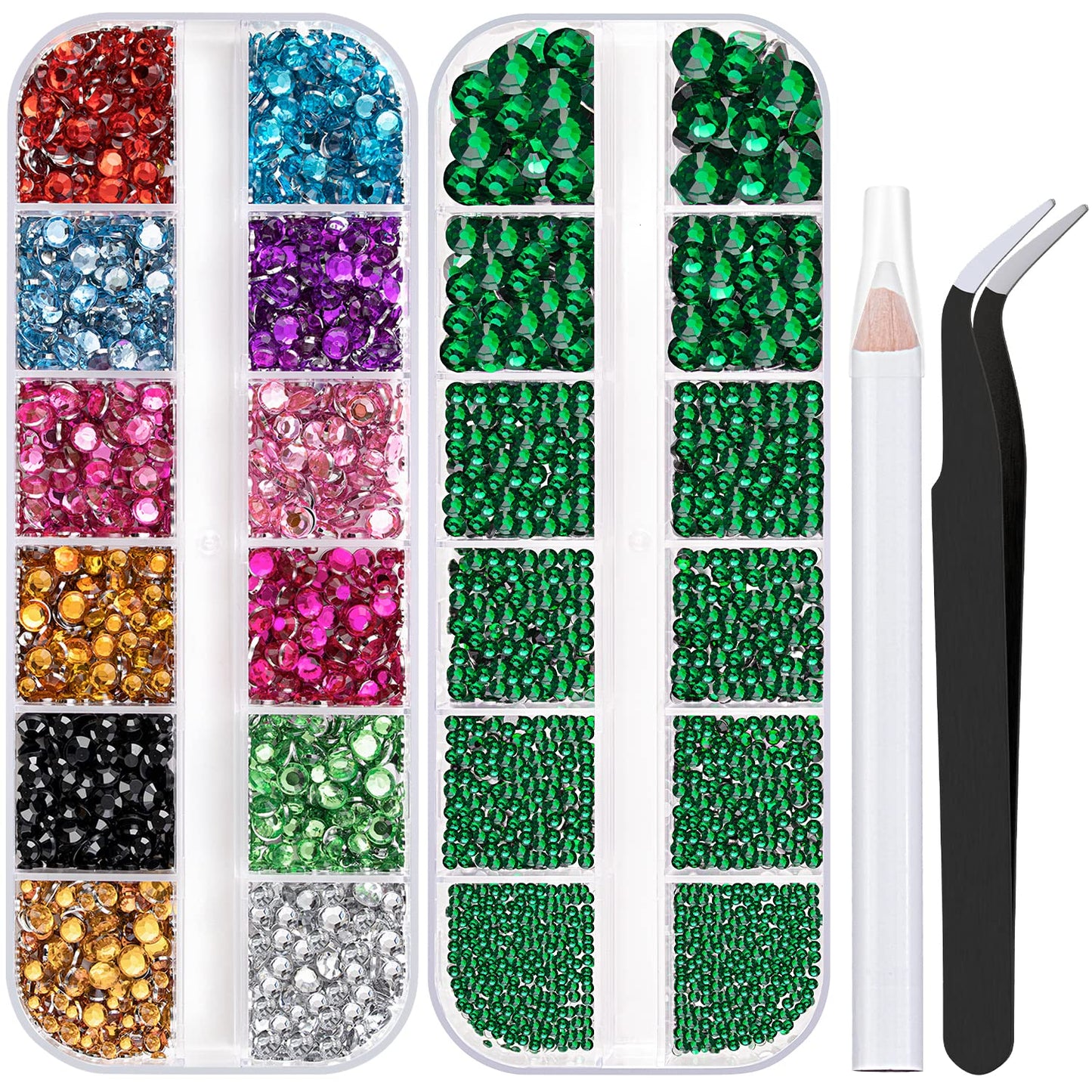 Two Packs of Flatback Rhinestones 4520 Pcs Colorful Nail Art Rhinestones Flatback Crystal Colorful+Dark Green Rhinestone with Picker Pencil Beauty & Personal Care BELLEBOOST