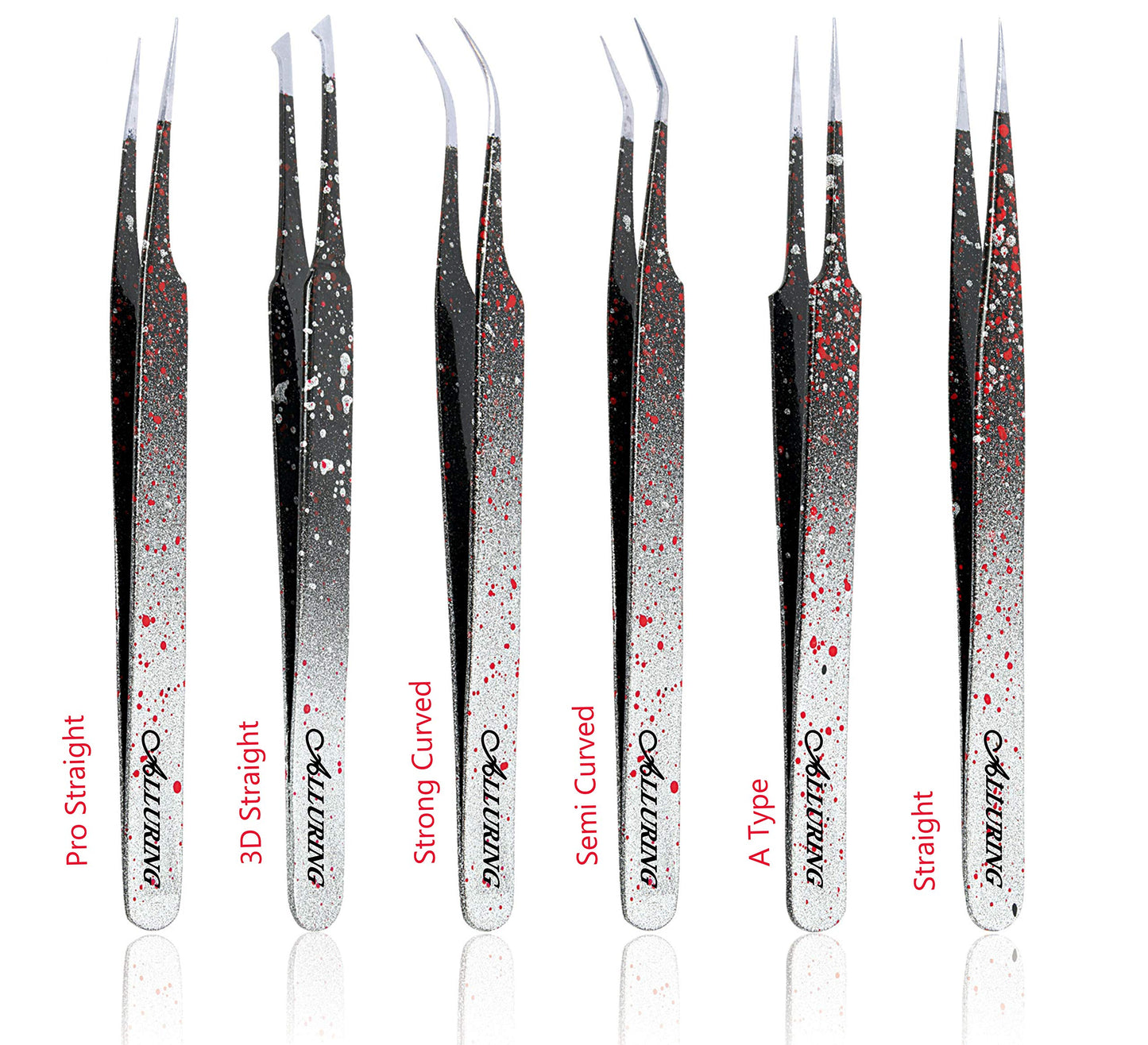 Alluring Ombre Black & Red Tweezers for Eyelash Extension for Volume Lashes 3D, 5D & 6D lashes - A TYPE STRAIGHT TWEEZERS Beauty and Personal Care Alluring