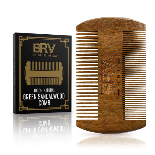 BRV MEN Beard & Mustache Comb, 100% Natural Green Sandalwood, Pocket Beard Comb with Carry Case, Wooden Beard Comb for Men For All Types and Styles Beauty & Personal Care BRV MEN