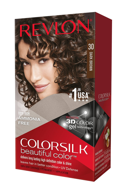 Revlon ColorSilk Hair Color, 30 Dark Brown 1 ea (Pack of 3) Beauty & Personal Care REVLON