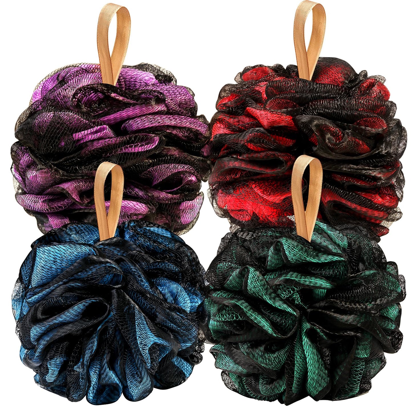 Fishent Bath Sponge Bath Loofah, Soft Mesh Pouf Shower Puffs Loofa Exfoliating Body Scrubber Shower Loofahs 4 Pack 60g Ball for Men and Women Beauty and Personal Care Fishent