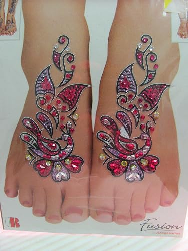 Indian Fashion Art Bollywood Feet Tattoo Sparkling Rhinestone Stick-On Reuseable Bindi (Pink/Purple) Beauty & Personal Care Padma Craft