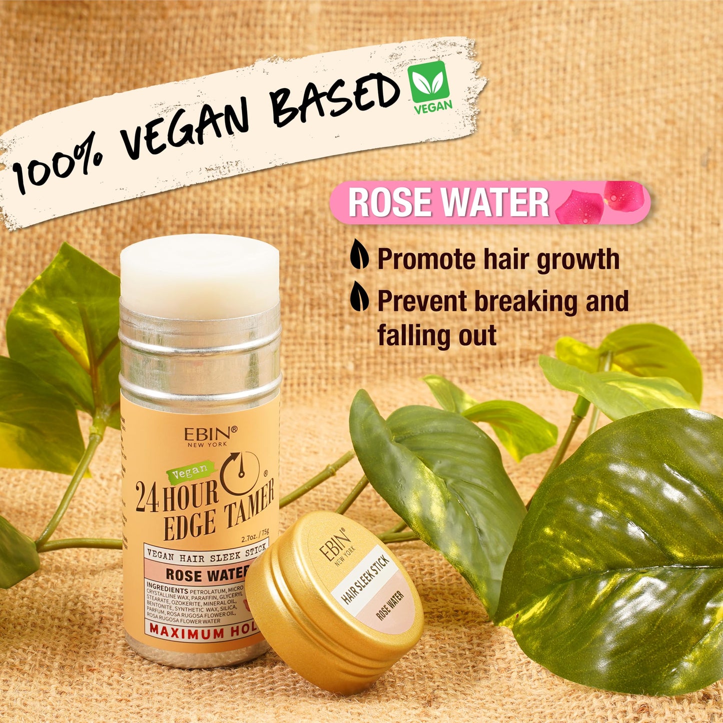 EBIN NEW YORK 24 Hour Edge Tamer Vegan Hair Sleek Stick Rose Water Maximum Hold Beauty & Personal Care EBIN NEW YORK