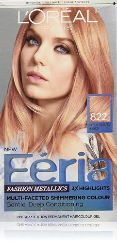 L'Oreal Paris Feria Multi-Faceted Shimmering Permanent Hair Color, 822 Rose Gold (Medium Iridescent Blonde), Pack of 1, Hair Dye Beauty & Personal Care L'Oreal Paris