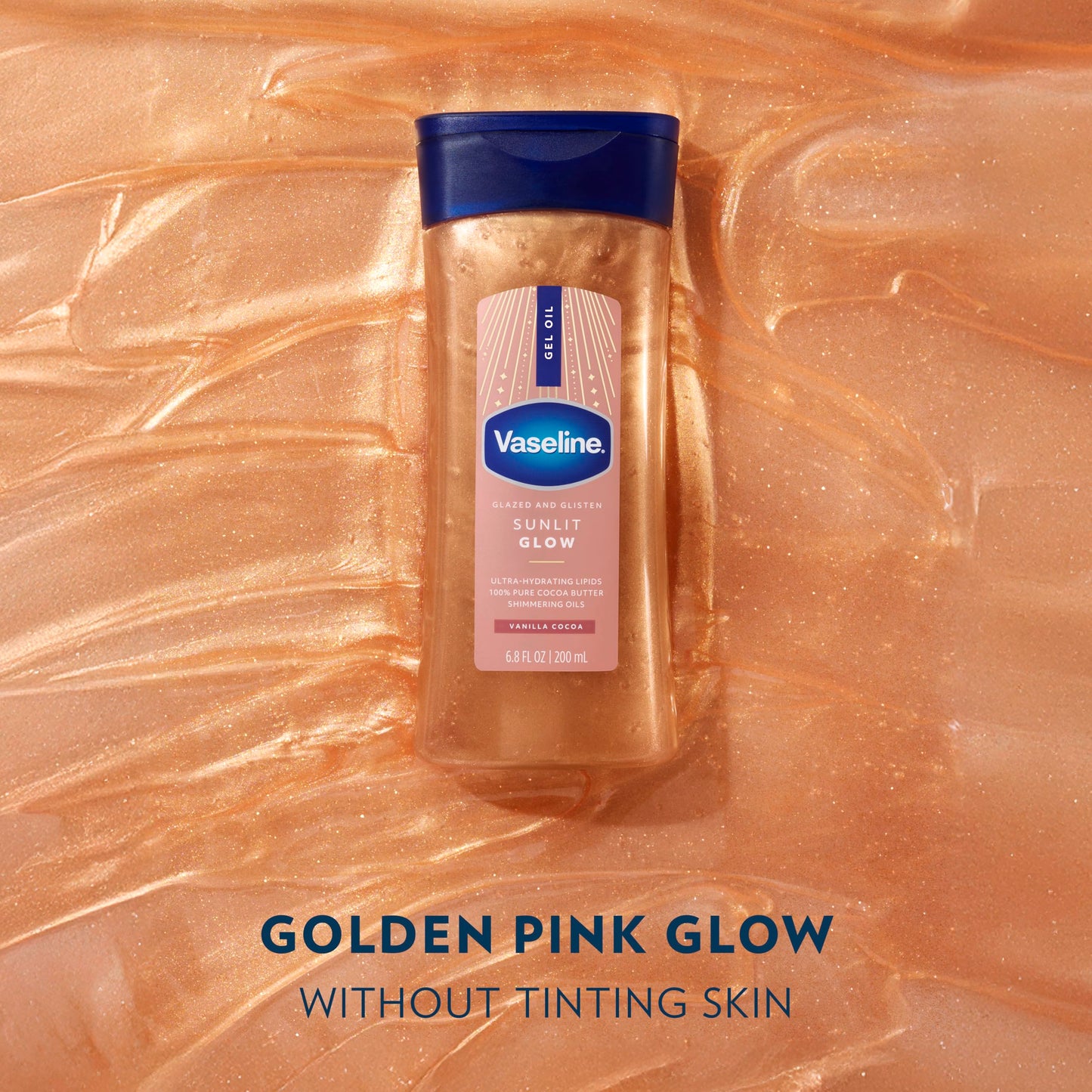Vaseline Glazed and Glisten Sunlit Glow Body Gel Oil Vanilla Cocoa Shimmering with Ultra-Hydrating Lipids and 100% Pure Cocoa Butter, 6.8 Oz Beauty & Personal Care Vaseline