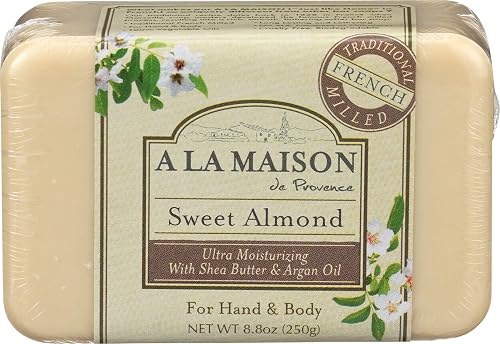 A LA MAISON Triple French Milled Bar Soap, 8.8 Ounces - Natural Moisturizing Hand Soap Bar (1 Bar of Soap, 8.8 Ounces, Sweet Almond) Beauty & Personal Care A LA MAISON