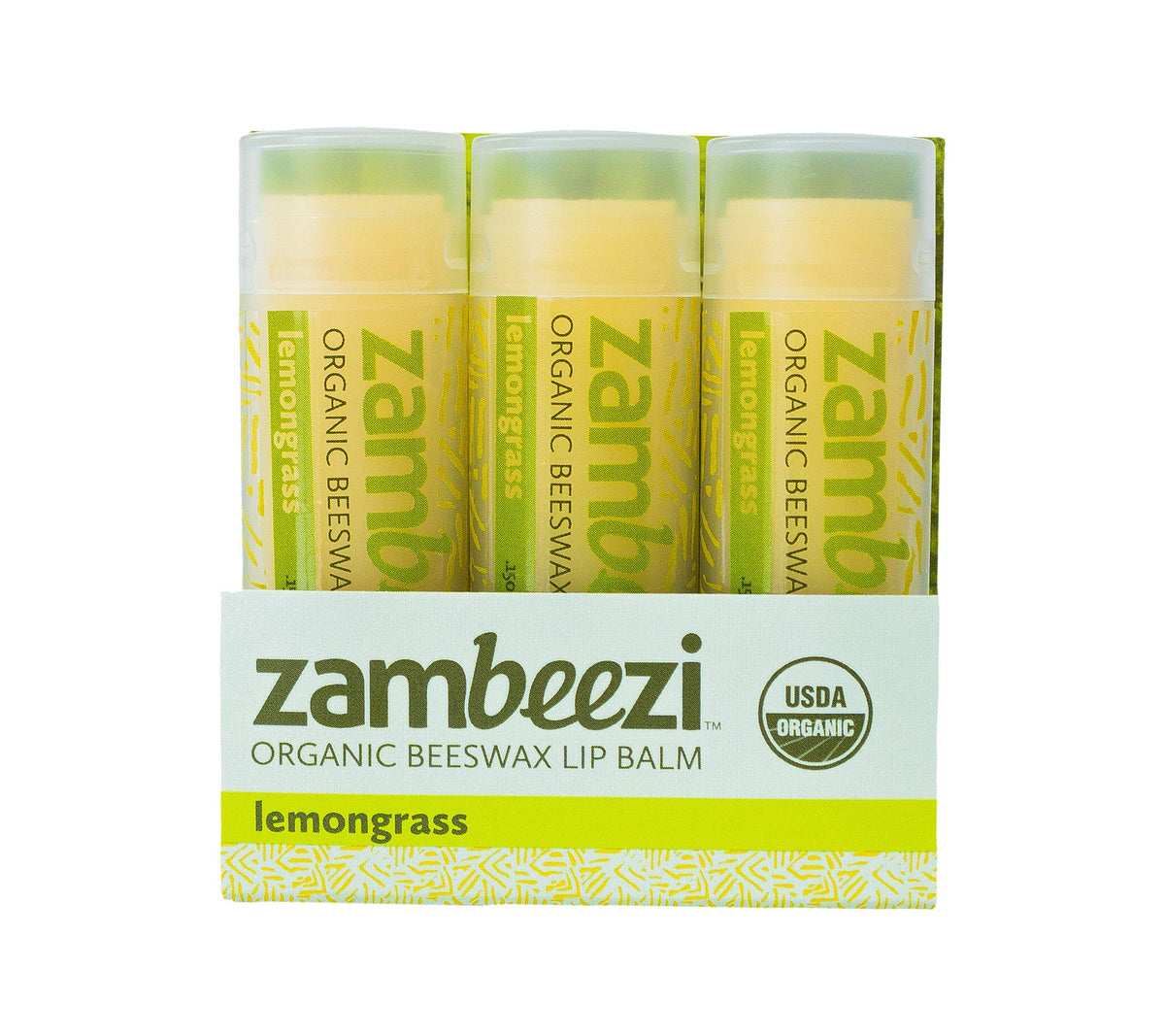 ZAMBEEZI Organic, Fair Trade Beeswax Lip Balm - Lemongrass 3 Pack - Ethically Sourced Beauty & Personal Care Zambeezi