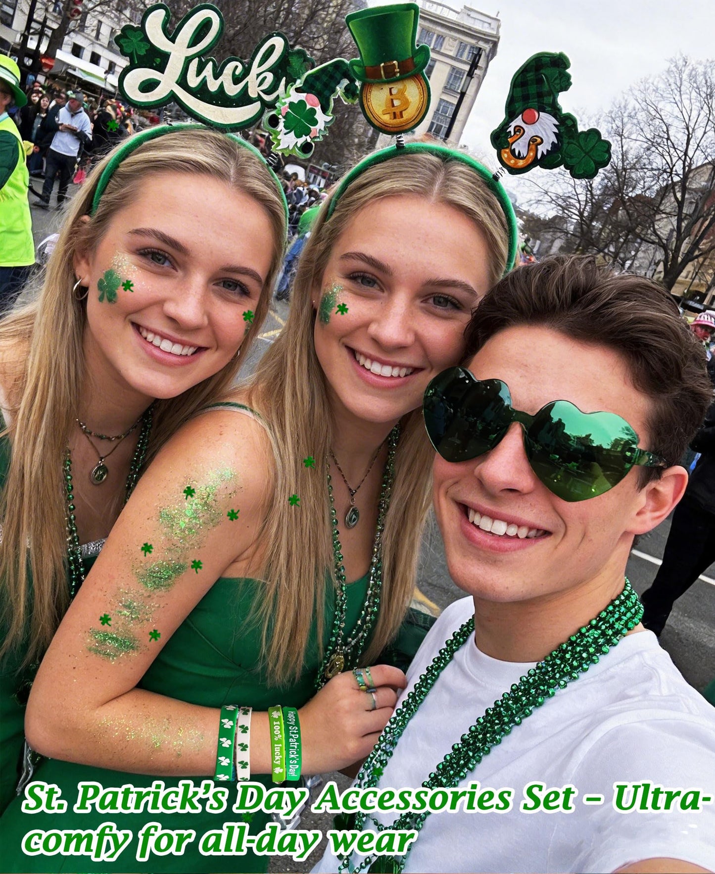 QVAIVE 117 Pcs St Patricks Day Accessories Party Favor Set with Custom Shamrock Glitter Gel,Glasses,Headbands,Bracelets,Necklaces for Irish Parades Beauty & Personal Care QVAIVE
