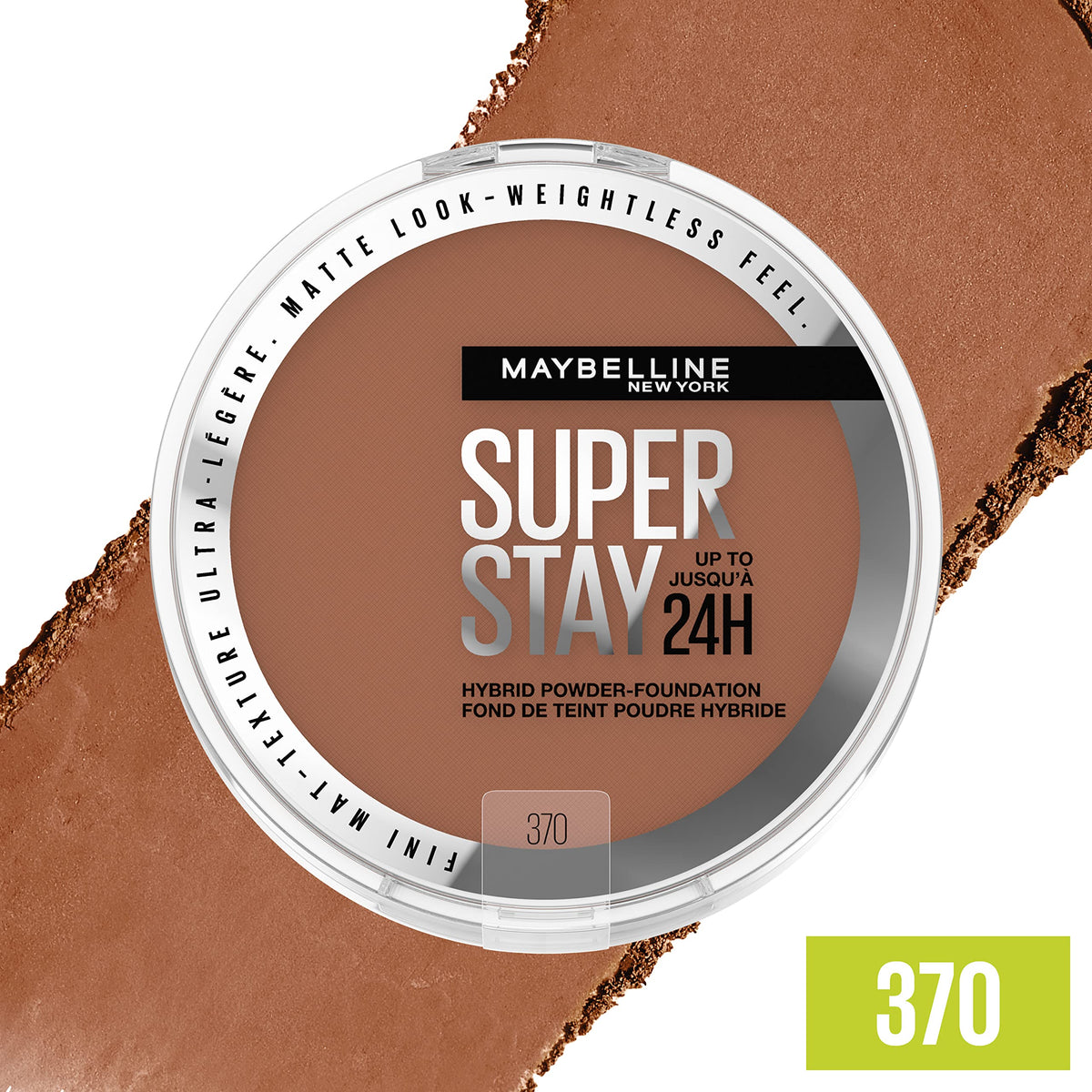 Maybelline Super Stay Up to 24HR Hybrid Powder-Foundation, Medium-to-Full Coverage Makeup, Matte Finish, 370, 1 Count