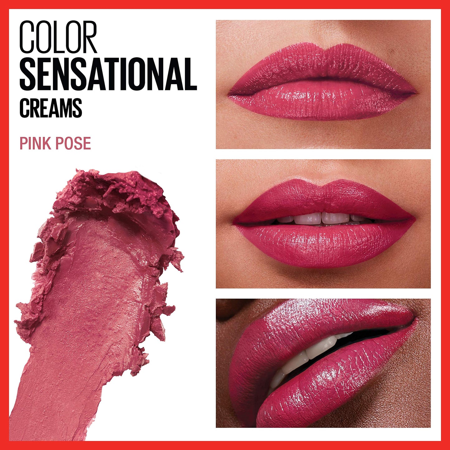 Maybelline Color Sensational Lipstick, Lip Makeup, Cream Finish, Hydrating Lipstick, Nude, Pink, Red, Plum Lip Color, Pink Pose, 0.15 oz; (Packaging Beauty & Personal Care MAYBELLINE