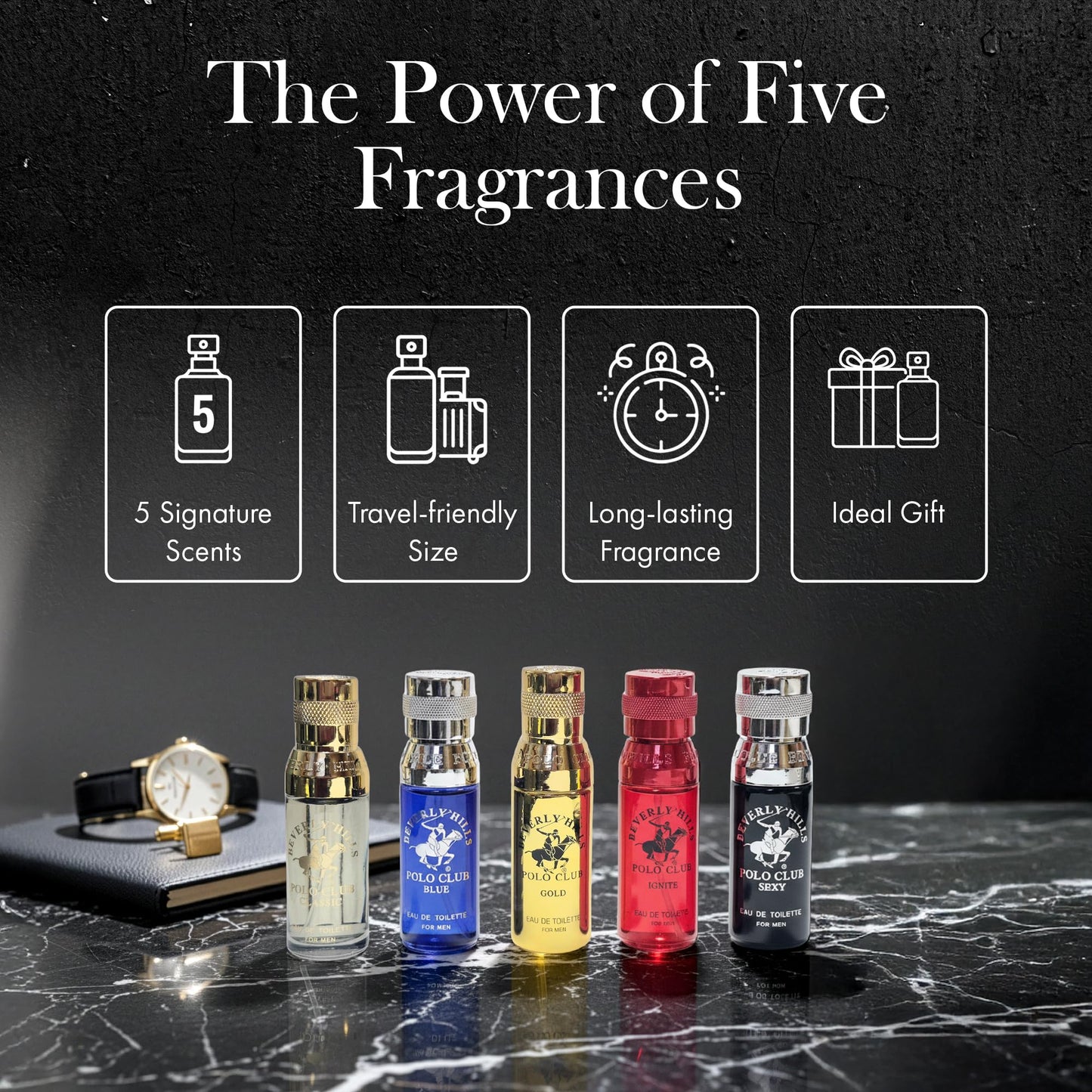 Beverly Hills Polo Club 5 Piece Mini Gift Set Exclusive for Men, EDT Eau De Toilette 5 Mini 0.5oz Bottles Beauty & Personal Care Beverly Hills Polo Club