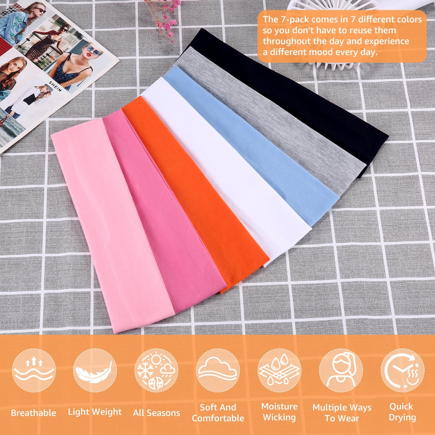 DiyJibb Headbands for Women, Stretchy Non Slip Soft Cotton Cloth Hair Bands for Sports, Workout, Yoga and Running, 7pcs Beauty and Personal Care DiyJibb