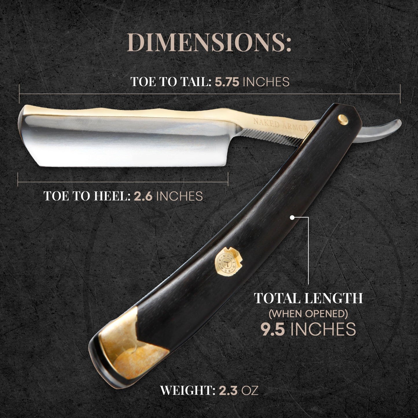 Naked Armor Luxury King Arthur Straight Razor - Shave Ready 7/8" Japanese Stainless Steel Straight Edge Razor with Real Gold Leaf Scale & Ebony Wood Beauty and Personal Care Naked Armor