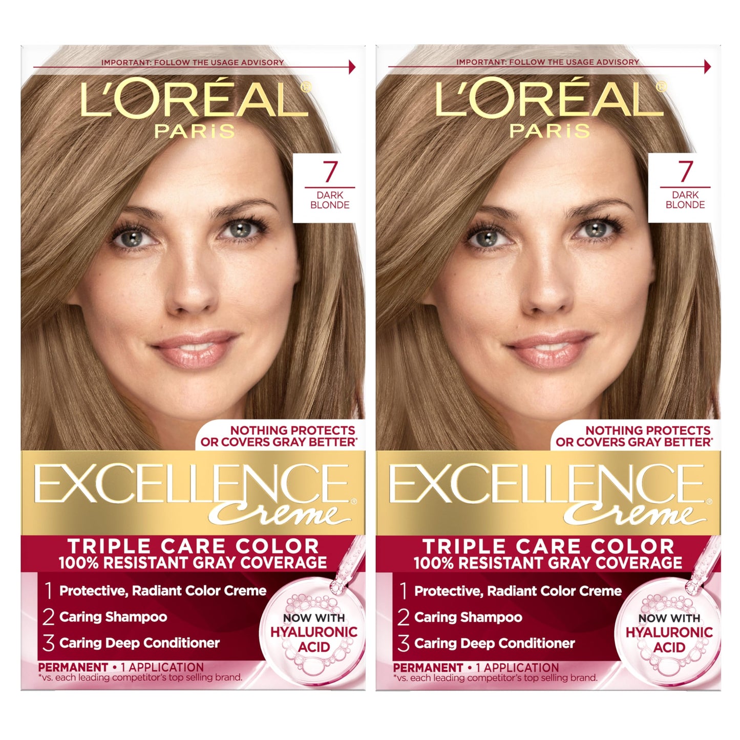 L'Oreal Paris Excellence Crème Permanent Hair Dye, Triple Care Hair Color with Hyaluronic Acid for 100% Gray Coverage, 7 Dark Blonde, 1 Kit (Pack Beauty & Personal Care L'Oreal Paris