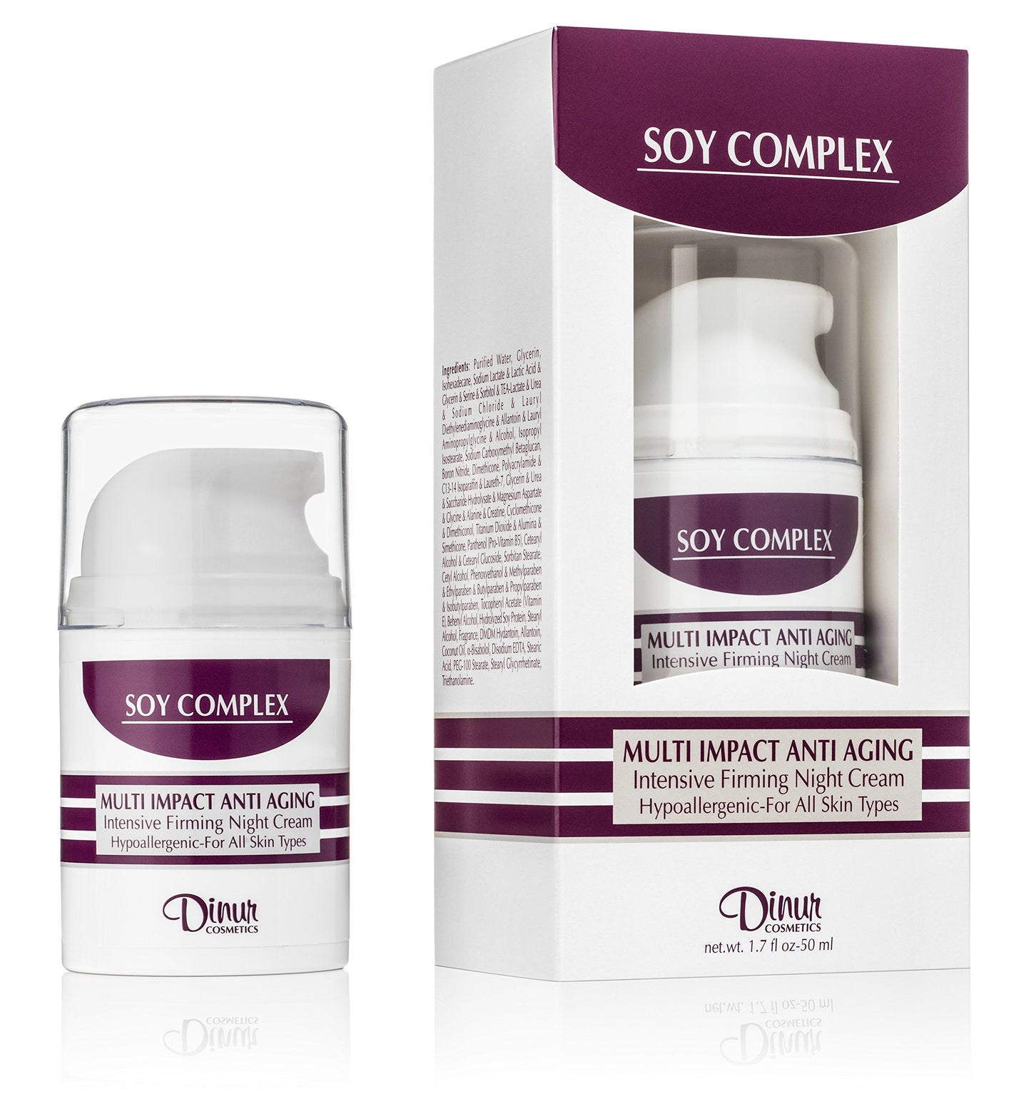 Dinur Cosmetics SOY COMPLEX Multi Impact Anti Aging Night Cream Intensive Firming Formula for Youthful Skin 1.7 oz. 50 ml. Beauty & Personal Care Dinur Cosmetics