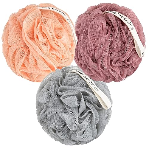 MainBasics Bath Shower Loofah Sponge Pouf Body Scrubber Exfoliator Body Wash Sponge (Set of 3, Coral Reef) Beauty & Personal Care MainBasics
