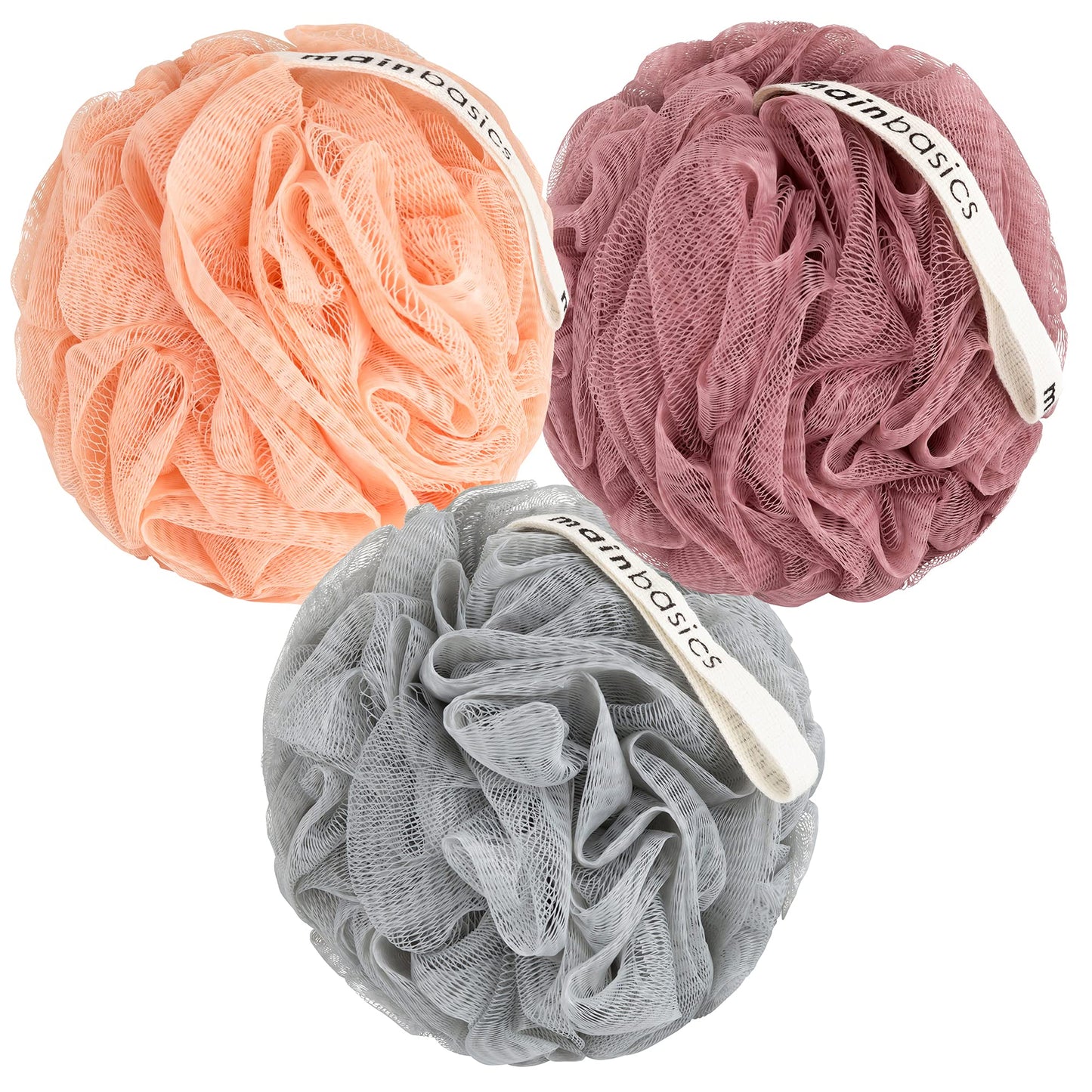 MainBasics Bath Shower Loofah Sponge Pouf Body Scrubber Exfoliator Body Wash Sponge (Set of 3, Coral Reef) Beauty & Personal Care MainBasics