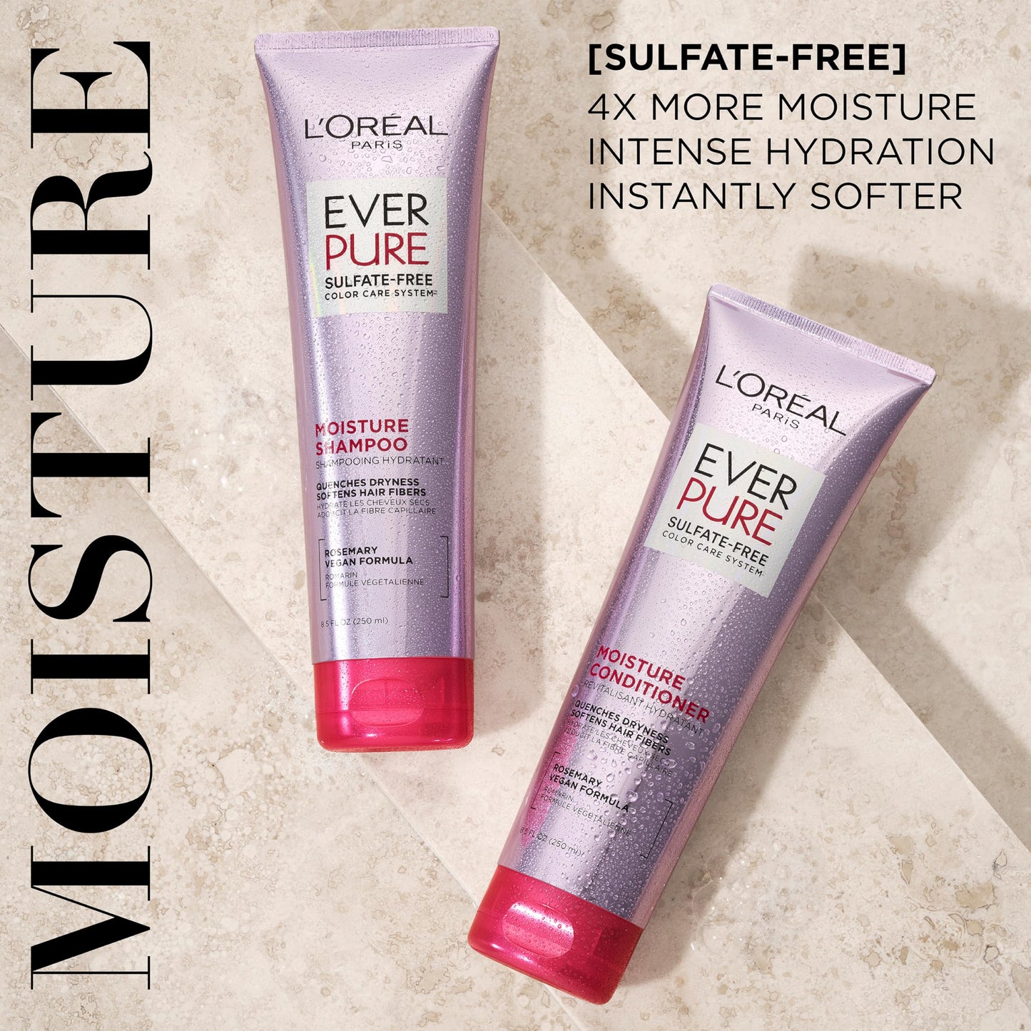 L'Oreal Paris Moisture Sulfate Free Shampoo and Conditioner Set, Hair Care for Color-Treated Hair with Rosemary Botanicals, EverPure, 1 Kit Beauty & Personal Care L'Oreal Paris