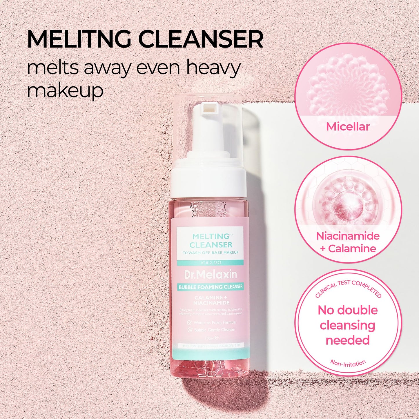 Dr.Melaxin Melting Bubble Foaming Cleanser - Micellar Makeup Remover Face Wash with Calamine and Niacinamide, No Double Cleansing Needed, Gentle Foam Beauty and Personal Care Dr.Melaxin