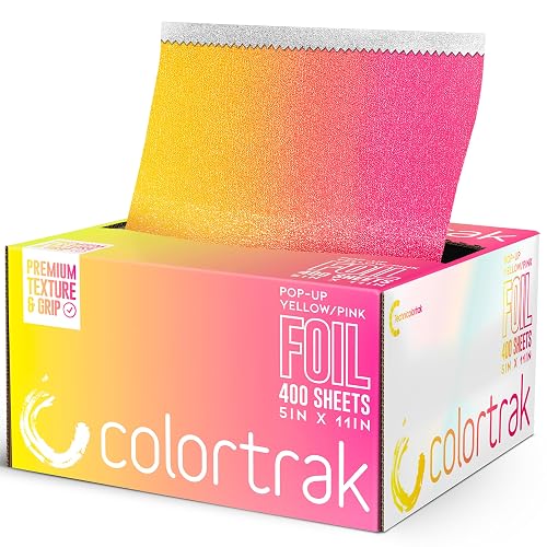 Colortrak Yellow/Pink Gradient Pop-up Foil w/Dispenser (400 Count), Pre-cut Sheets, Non-Slip Embossed Texture, 5" x 10.75" Sheets for Hair Foil Beauty & Personal Care Colortrak