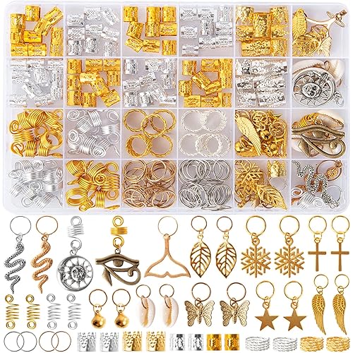 Vaikby 201PCS Hair Jewelry Beads for Braids, Gold and Silver Hair Dreadlock Accessories, Metal Hair Rings, Hair Charms Pendants, Braid Cuffs Clips Beauty & Personal Care Vaikby