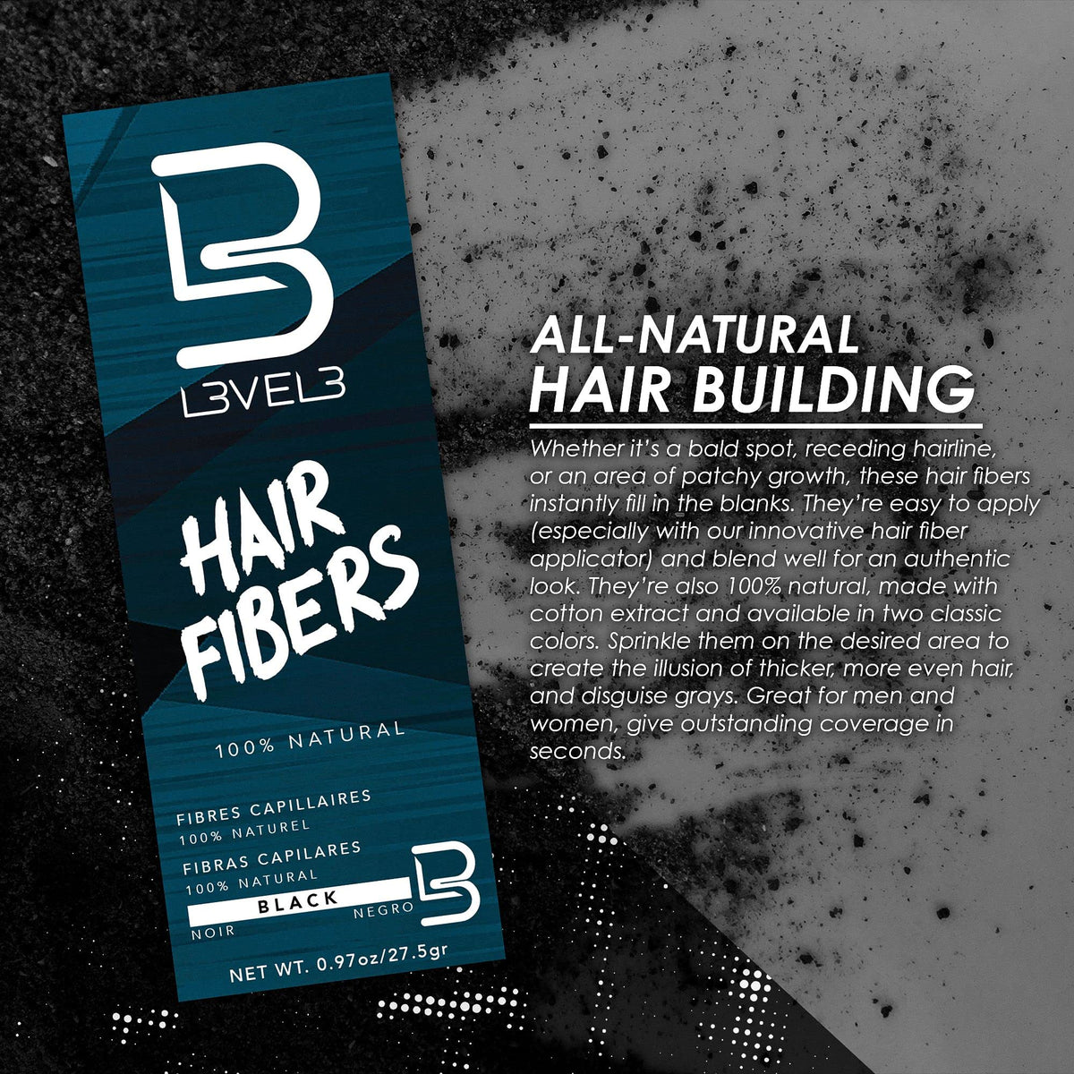 L3 Level 3 Hair Fibers for Thinning Hair, Natural-Looking, Black