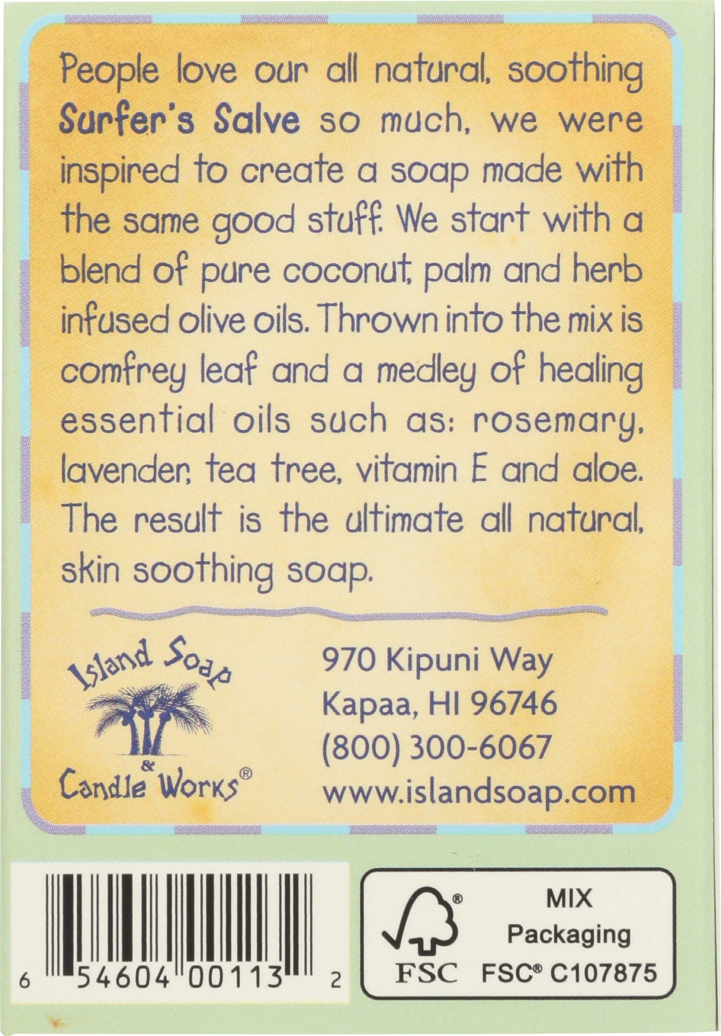Island Soap & Candle Works Surfer's Salve Soap - Made in Hawaii w/Lavender & Tea Tree Essential Oil, Vitamin E, & Aloe - Soap for Sunburned or Damaged Beauty & Personal Care Island Soap & Candle Works