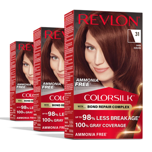 Revlon ColorSilk with Bond Repair Complex, Auburn Permanent Hair Color, 100% Gray Coverage, Ammonia Free Hair Dye, Vegan Keratin, 31 Dark Auburn (Pack Beauty & Personal Care REVLON