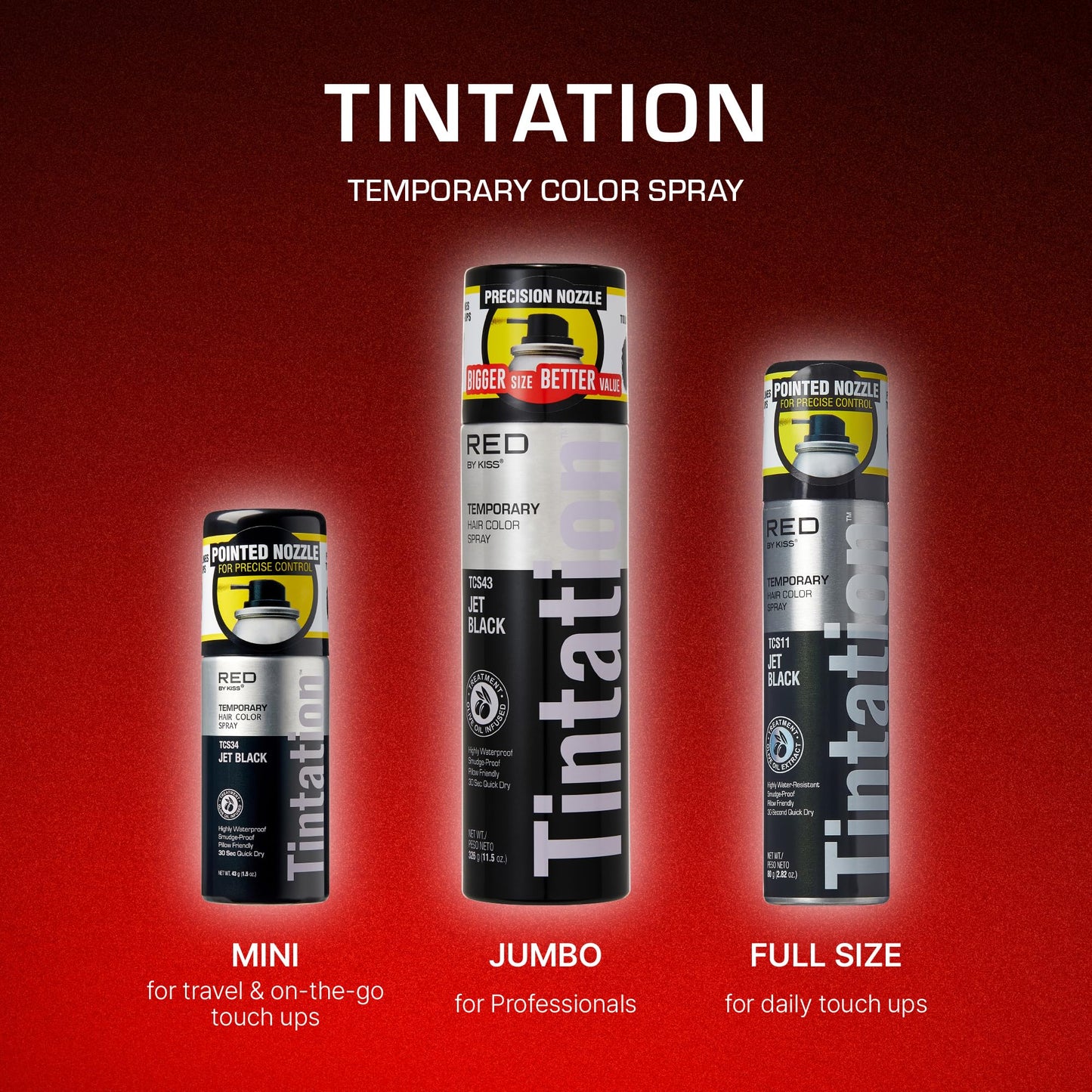 RED by Kiss Tintation Temporary Hair Color Spray, Extra Large Size, Instant Gray Root Cover Up, Water-Resistant, Smudge-Proof, Hairline & Barber Beauty & Personal Care Red by Kiss
