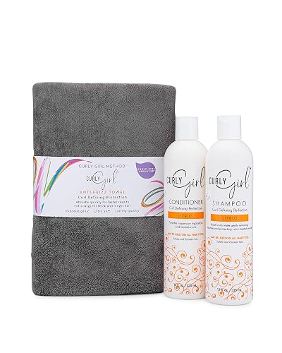 Curly Girl Shampoo, Conditioner & Anti Frizz Microfiber Towel Set (Powder Grey) Beauty & Personal Care Curly Girl