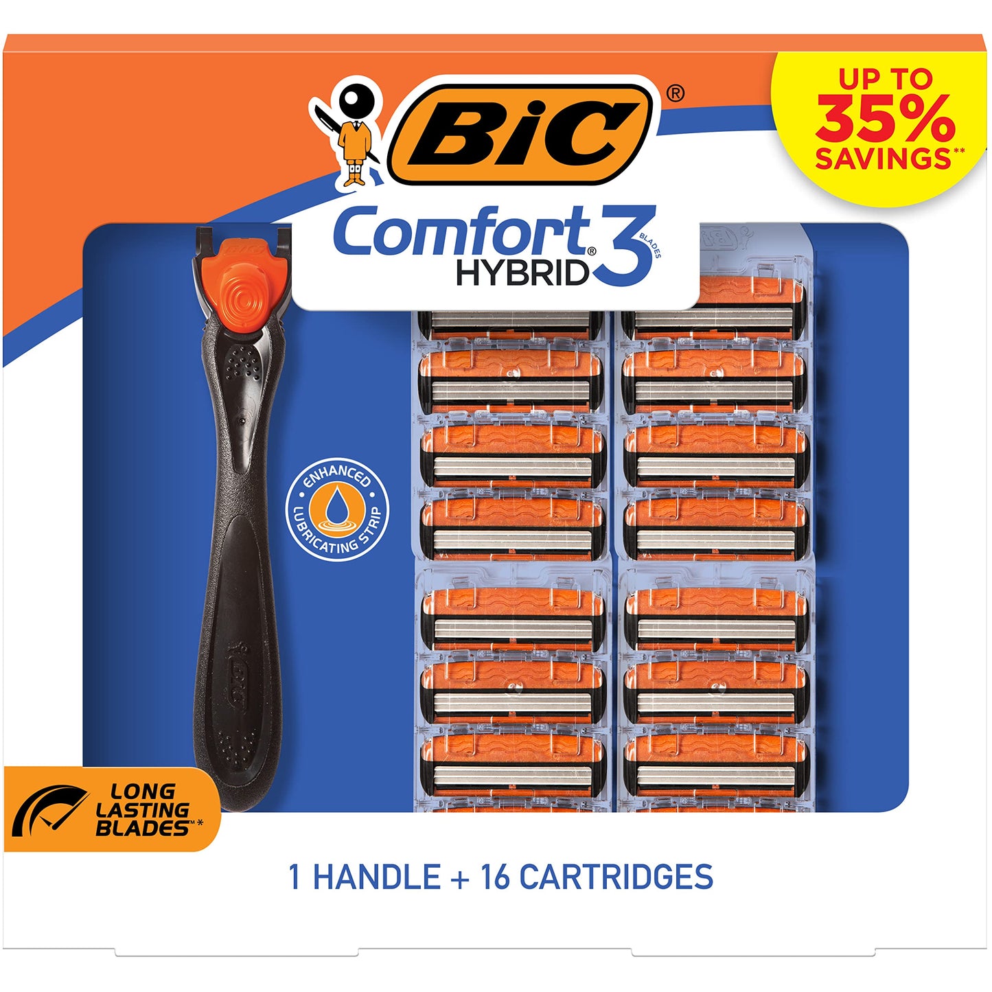 BIC Comfort 3 Hybrid Disposable Razors for Men, 1 Handle and 16 Cartridges With 3 Blades, 17 Piece Razor Kit for Men Beauty and Personal Care BIC