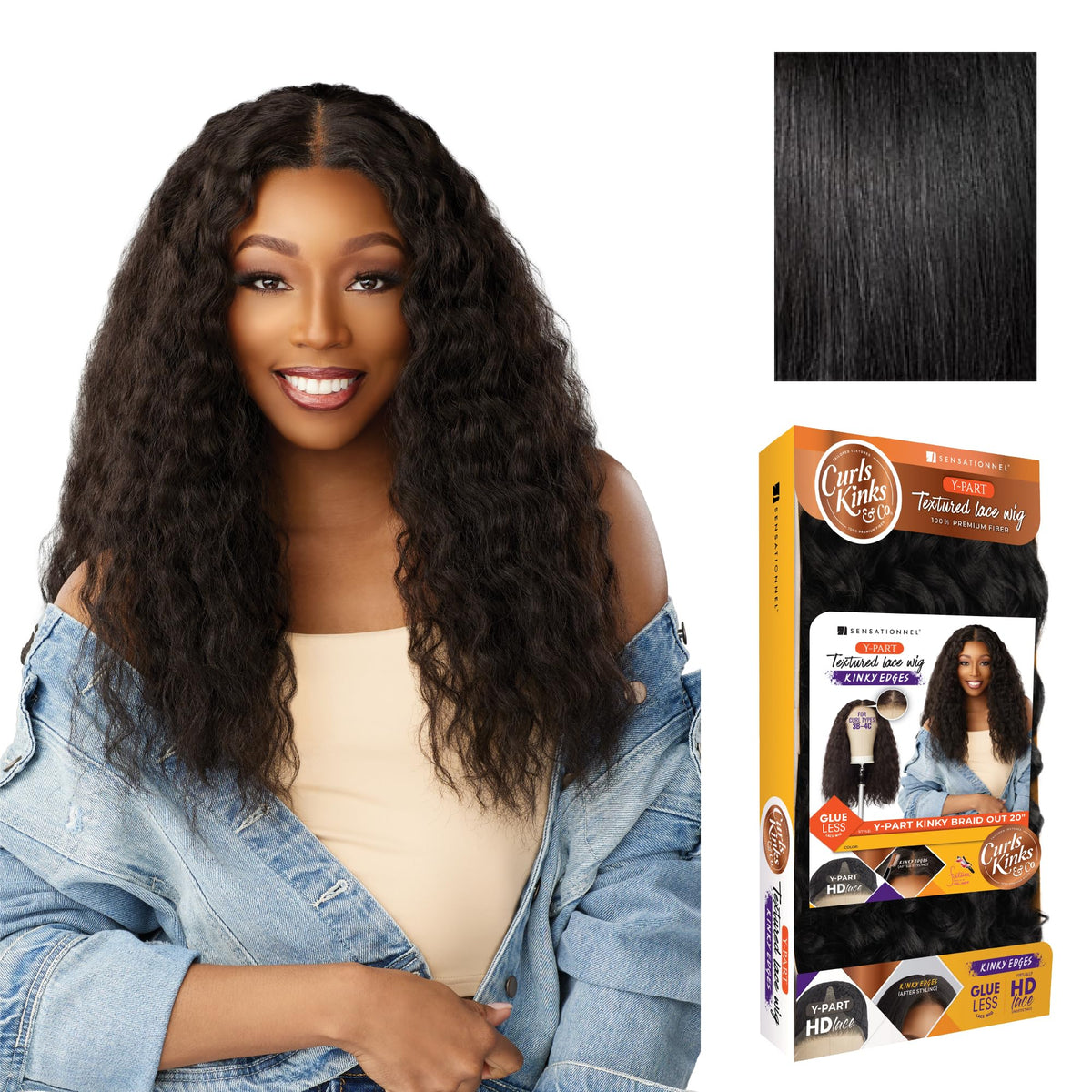 Sensationnel CKCO Kinkyedges Wig-Kinky Braid Out 20 Inch, 1 JETBLACK