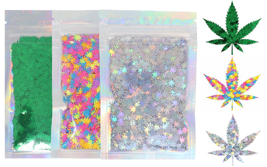 3 Pack - Green, Rainbow & Silver Holographic Leaf Glitter - Solvent Resistant & Cosmetic Grade - Face Body Nails Resin Arts & Crafts, Tumblers, Bath Beauty & Personal Care Electric Bliss Beauty