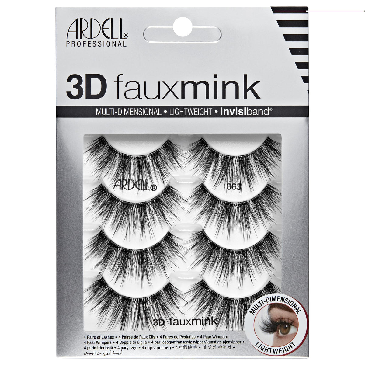 Ardell 3D Faux Mink Lashes 863 - Multi-Dimensional False Eyelashes Natural Look Strip Wispy Lashes, 4 Pairs
