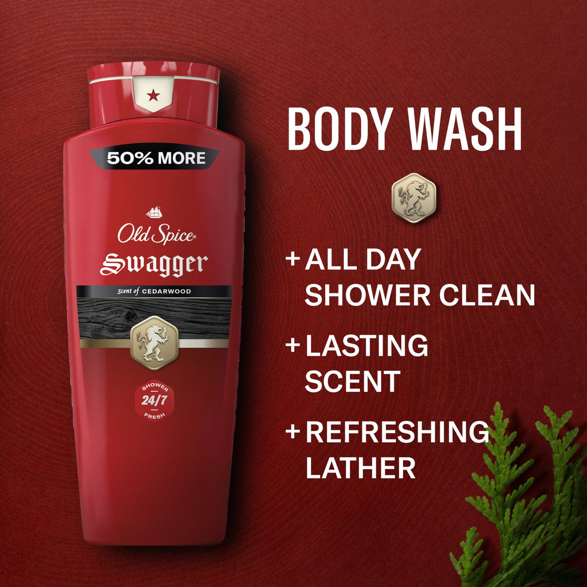 Old Spice Refreshing Body Wash for Men, 3X Defense, 24/7 Shower Fresh with Long Lasting Scent, Red Collection, Swagger with Cedarwood Scent, 24 oz Beauty & Personal Care Old Spice