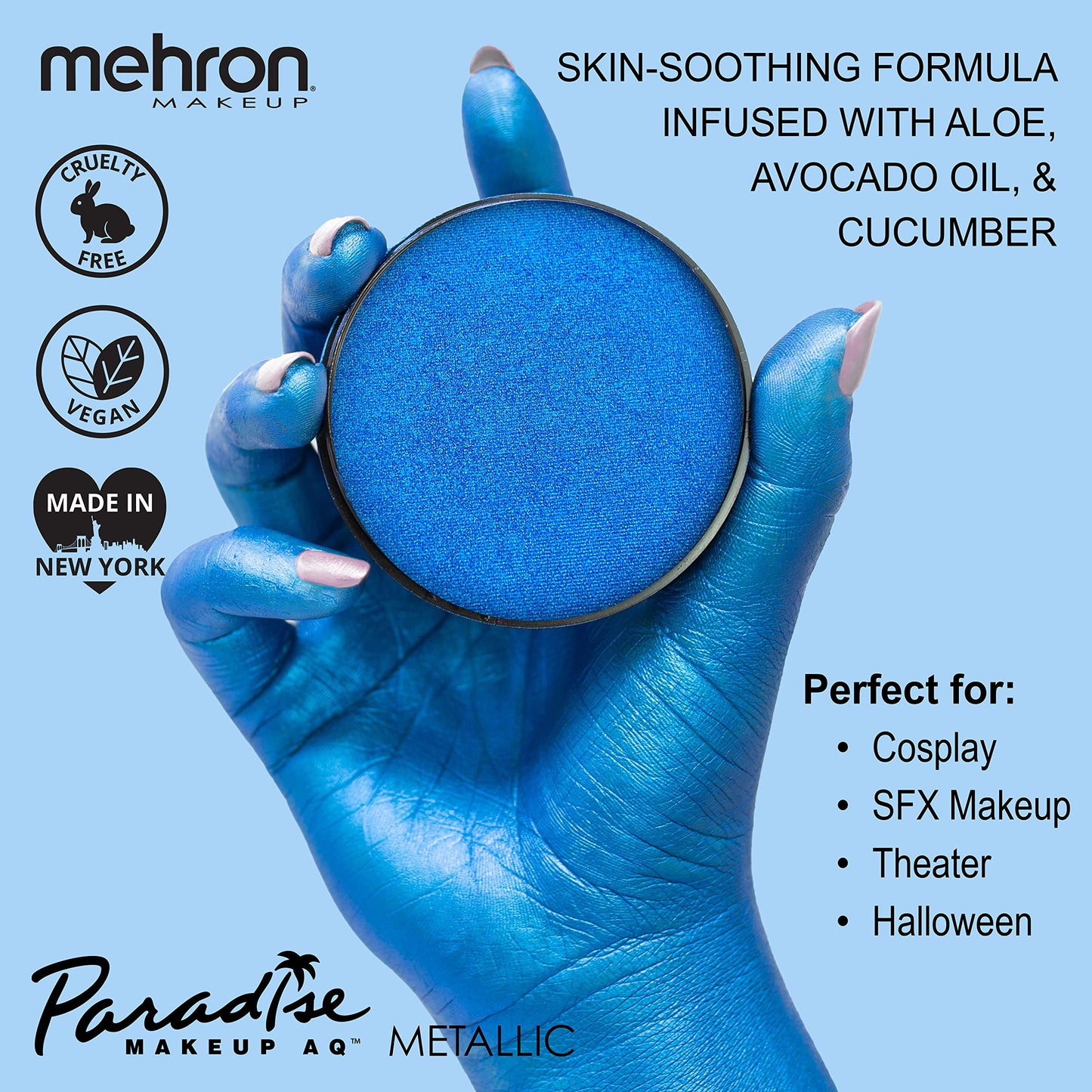 Mehron Paradise FX Metallics - Metallic Dark Blue 1.4 oz | Professional Water Activated Shimmering Metallic Paint for Raves, Costumes, Special Beauty & Personal Care Mehron