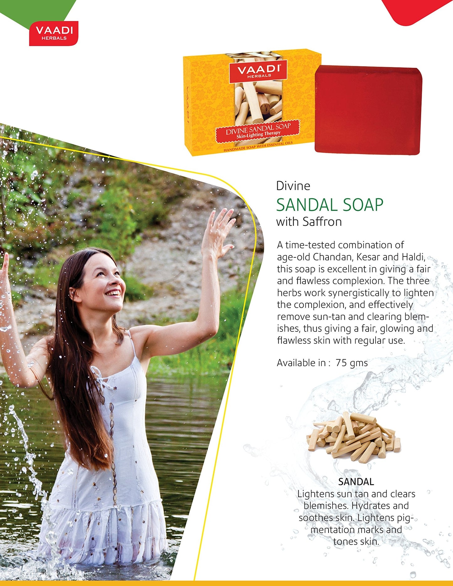 Vaadi Herbals Divine Sandal Soap with Saffron & Turmeric 75g Beauty & Personal Care Vaadi Herbals