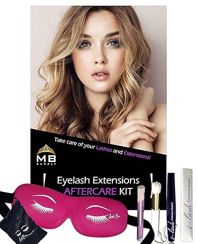 Eyelash Extensions Aftercare Kit With Sealant, Brush, Spoolie and 3D Deep Contour Sleep Mask! Protects Volume Lashes While Sleeping - PINK Lash Bra Beauty & Personal Care MBsupply