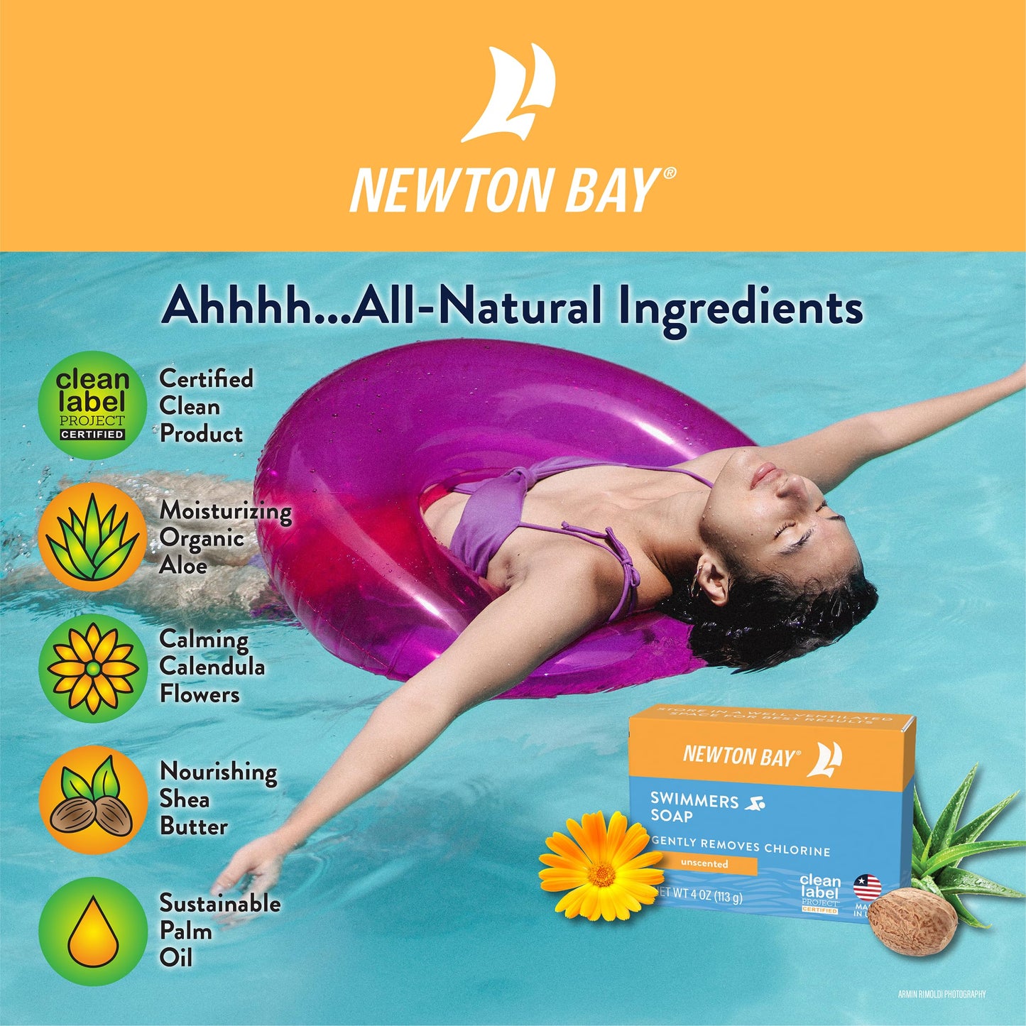 Newton Bay Swimmers Soap | All Natural Body and Face Wash Soap Bar | Gently Washes Away Chlorine After Swimming | Revitalizes Sensitive Skin | 5-Pack Beauty & Personal Care Newton Bay